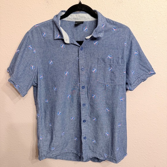 Fifth Sun Other - Fifth Sun Mens Blue NASA Logo Print Short Sleeve Button Down Shirt Size M